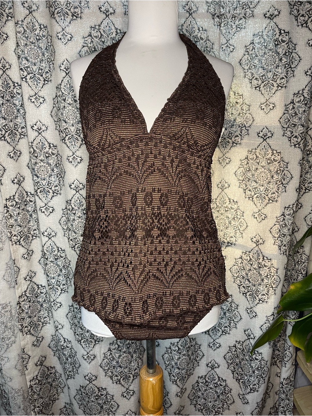 Mossimo Supply Co. Brown Textured Halter Swim Top